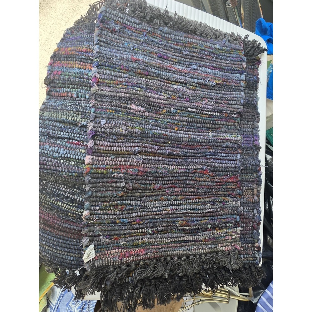 4- 100% Cotton Rag Rug Placemats Dark Blues, Grays, Purples, Reds, Greens